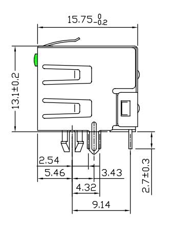 6116173-5 schirmten Verbindungsstücke Rj45 mit LED 8P8C durch - Loch LPJE101AWNL 1 ab