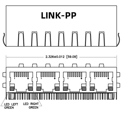 HFJ14-1G01ER-L11RL 1x4 RJ45 Fastjack mit 1000-Basis-T-Magneten