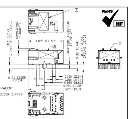 L8BJ-1K1T-KDE 2.5G Hafen-flaches magnetisches Verbindungsstück RJ45 Basis--ttab downs 1X1 mit LED