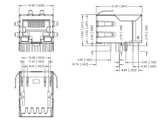 JXD0-9006NLT einzelnes Port-RJ45 magnetisches Verbindungsstück Tab Down 100BASE-T 8 PIN With G/Y führte
